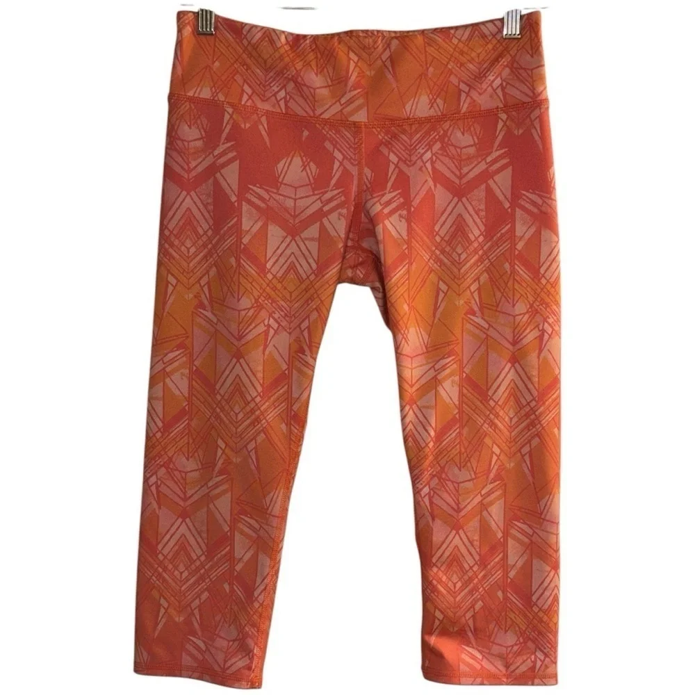 ALO YOGA Orange & Pink Capri Leggings Cropped Printed Coral Woman’s Sz M